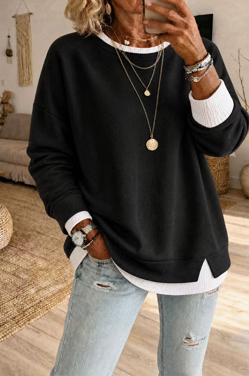 Women's Fake Two Piece Layered Sweatshirt